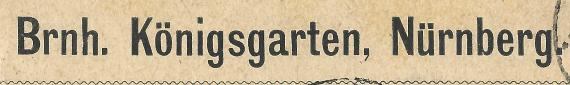 Geschäftspostkarte von Bernhard Königsgarten in Nürnberg, - versandt am 13. Mai 1885 - Ausschnittvergrößerung Adresse