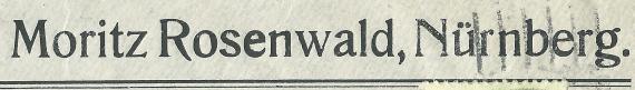 Geschäfts-Briefumschlag der Hopfenhandlung Moritz Rosenwald in Nürnberg, - versandt am 13. September 1919, - Ausschnittvergrößerung Firmenname