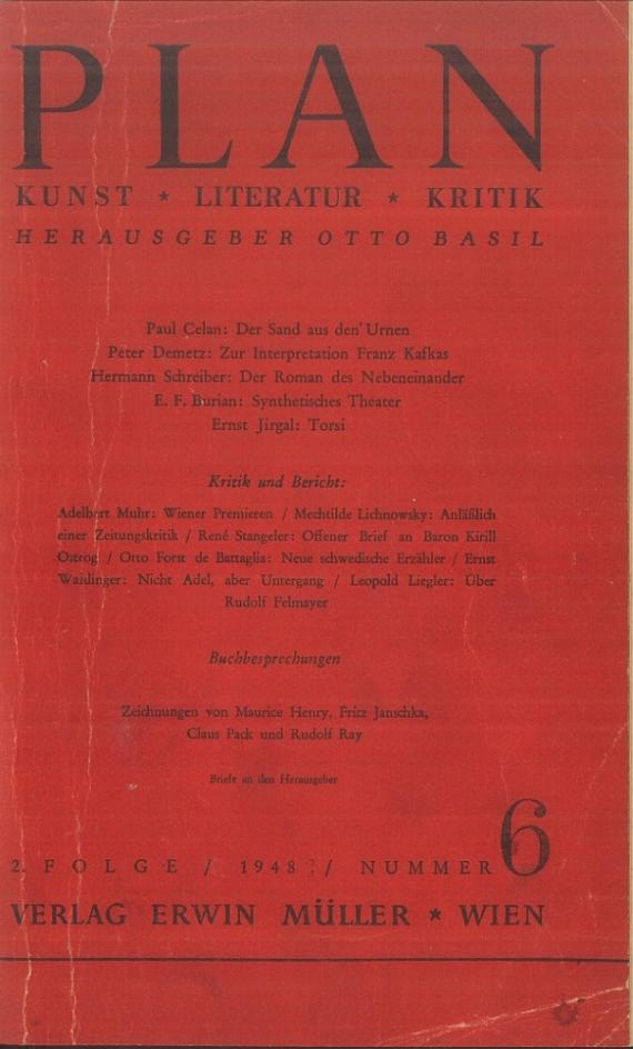 red title page with lettering Plan in small caps, below table of contents