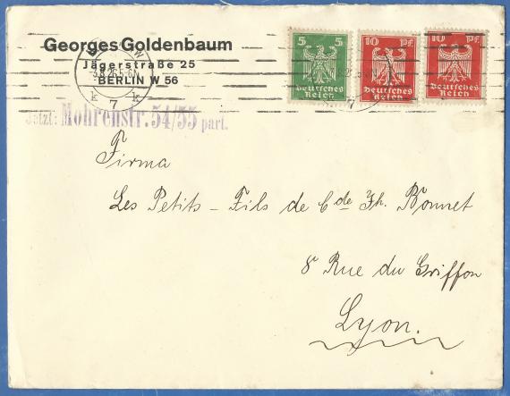 Envelope of Georges Goldenbaum, - mailed to Lyon on August 3, 1926.