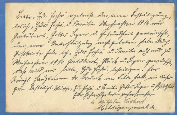 Postkarte an Ihre Hochwohlgeboren Frau Robert Flersheim, Bankier, Frankfurt a.M., Niedenau 68, - versandt am 30. Oktober 1917 - Kartenrückseite