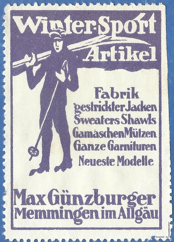 Werbemarke der Strickwarenfabrik Max Günzburger von Memmingen - aus der Zeit um 1910 - 1925