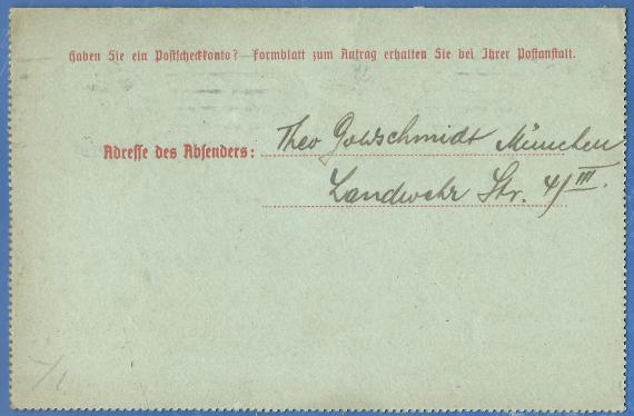 Kartenbrief an Herrn S. Goldschmidt, Weingroßhandlung in Aschaffenburg, Erthal Straße 3 /II  -  versandt am 28.Oktober 1920 - Brief- Rückseite