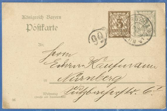 Postcard to Mr. Edwin Kaufmann in Nuremberg, Sulzbacher Straße 6/I - sent in the time around 1900 - 1907