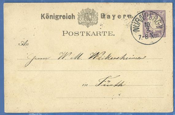 Postkarte geschäftlicher Art von Herrn Jakob Goldberger, - versandt am 10. März 1880