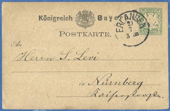 Postkarte an Herrn S. Levi in Nürnberg, Kaiserstraße, - versandt am 29. Juli 1884