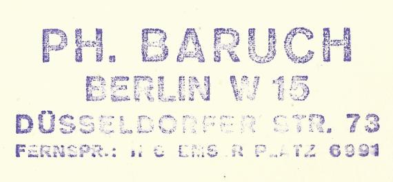 Postcard to Ph. Baruch, Berlin W 15, Düsseldorfer Straße 73, - mailed February 10, 1936 - clipping address