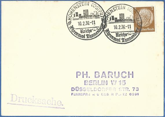 Postkarte an Ph. Baruch, Berlin W 15, Düsseldorfer Straße 73, - versandt am 10. Februar 1936 