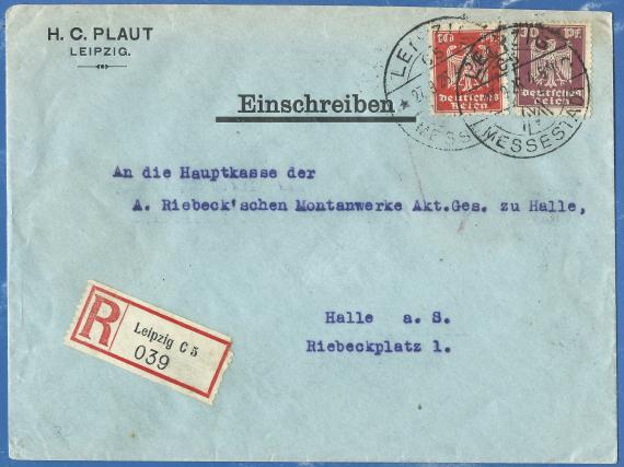 Envelope from " Bankhaus H. C. Plaut " in Leipzig, - mailed on September 27, 1926