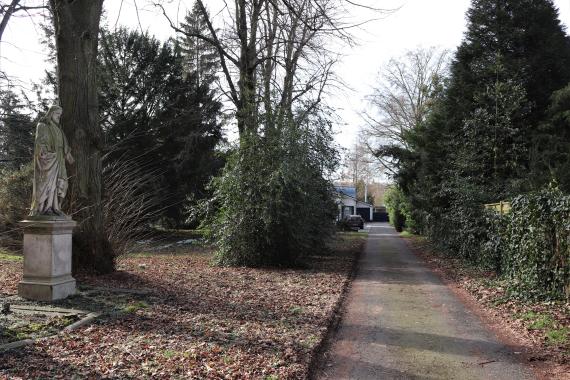 Small path with graves and trees on the edge