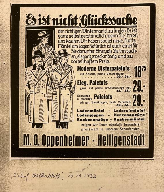 Schwarz-Weiß Fotographie einer Werbeanzeige von 1933; "Es ist nicht Glückssache [...]"