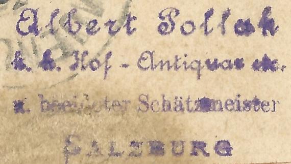 Postkarte privater Art von Ignaz Pollak, versandt von Salzburg am 15. Mai 1891 - Ausschnittvergrößerung Absenderstempel Albert Pollak