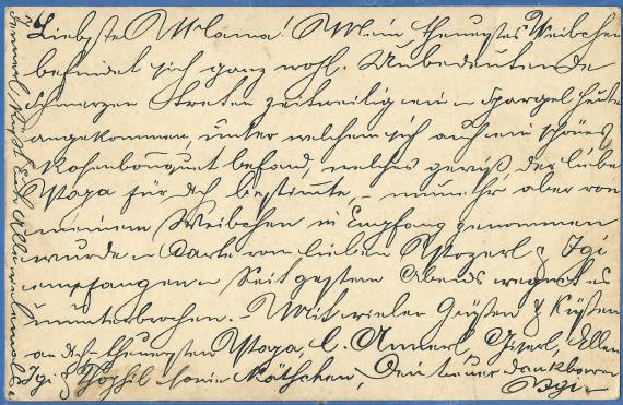 Postkarte - Caroline Pollak Postkarte privater Art an die " Hochwohlgeborene Frau Caroline Pollak, K&K. Hofantiquarsgattin in Salzburg, - versandt am 16. Mai 1891 - Kartenrückseite