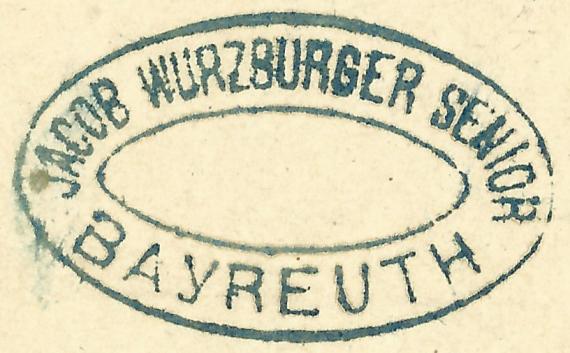 Postkarte geschäftlicher Art von Jacob Würzburger Senior aus Bayreuth, - versandt am 12. November 1883 - Ausschnittvergrößerung Absenderstempel