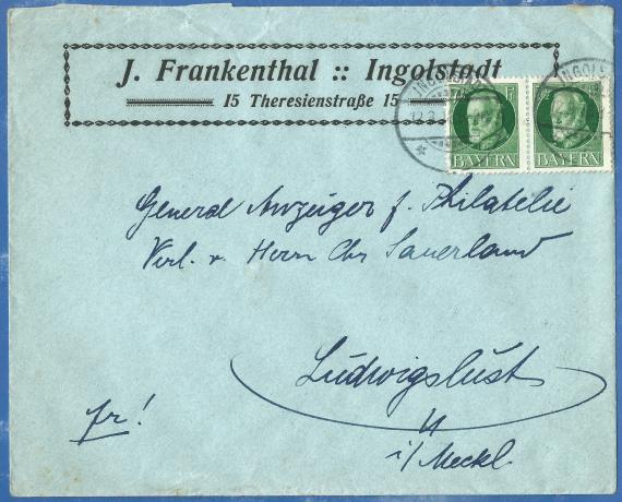 Briefumschlag - Julius Frankenthal Briefumschlag von Julius Frankenthal, Ingolstadt, Theresienstraße 15, - versandt am 12. März 1918