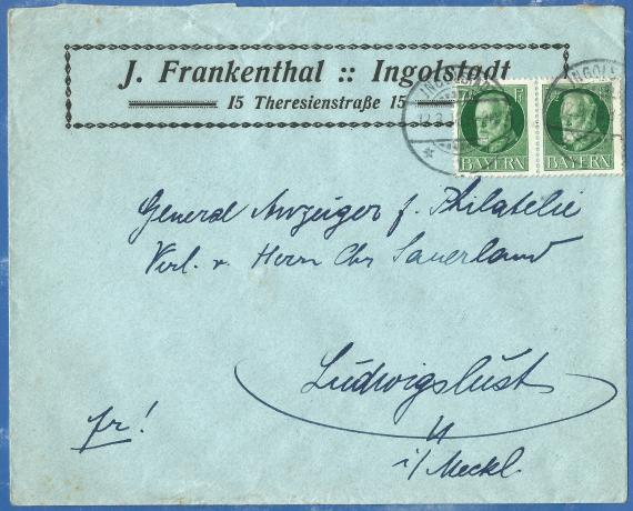 Briefumschlag von Julius Frankenthal, Ingolstadt, Theresienstraße 15, - versandt am 12. März 1918 