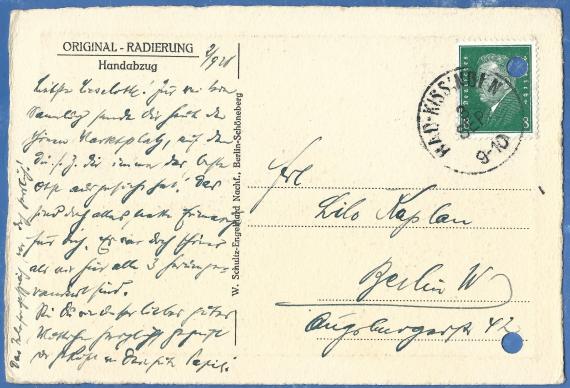Ansichtskarte Bad Kissingen - Max Kaplan Private picture postcard from Bad Kissingen from Max Kaplan to Fräulein Lilo Kaplan in Berlin, Augsburger Straße 42, - sent from Bad Kissingen on September 2, 1928 - back of card - text