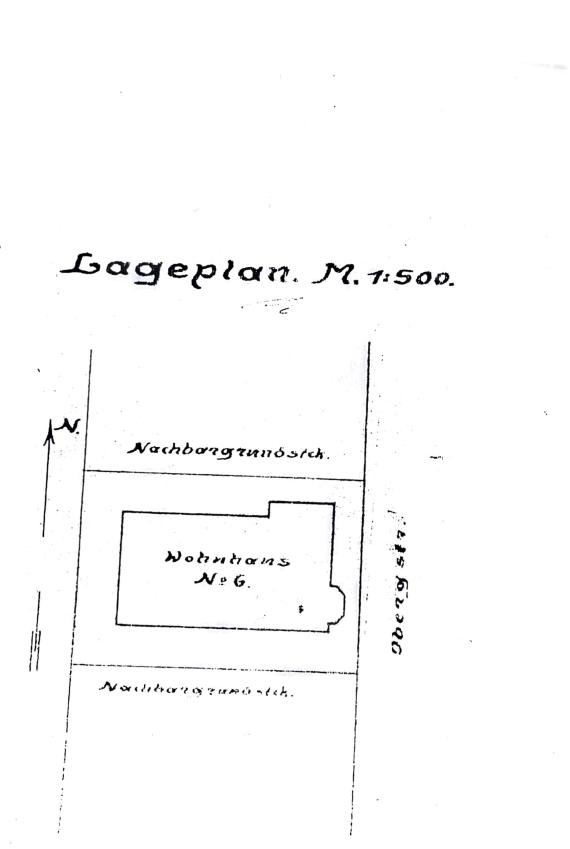 Lageplan der Zigarrenfabrik, Umrisszeichnung des Gebäudes in der Ibergstraße 6