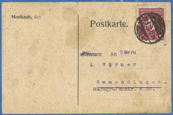 Postkarte von " S.Dilsheimer,Schuhwaren - Herren-& Knabenkonfection " in Mosbach, - versandt 20.Mai 1922 