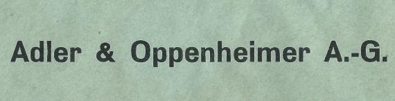 Briefumschlag der " Adler & Oppenheimer A.-G. " in Berlin, Neue Friedrichstraße 2, - versandt am 30.12.1935 - Ausschnittvergrößerung Firmenname