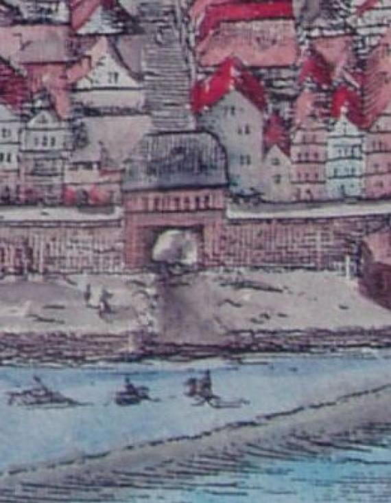 Altes Bild der Stadtmauer und Tor