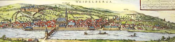 Altes Bild der Stadt Heidelberg und ihre Stadtmauern