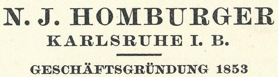 Geschäftspostkarte der " Getreide-Lebensmittel-Großhandlung N. J. Homburger " in Karlsruhe, - versandt am 18- Dezember 1934 - Ausschnittvergrößerung Firmenname