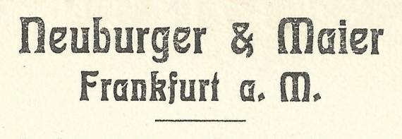 Geschäftspostkarte der " Ledergroßhandlung Neuburger & Maier " in Frankfurt a. M. - versandt am 23. Juli 1914 - Ausschnittvergrößerung Firmenname