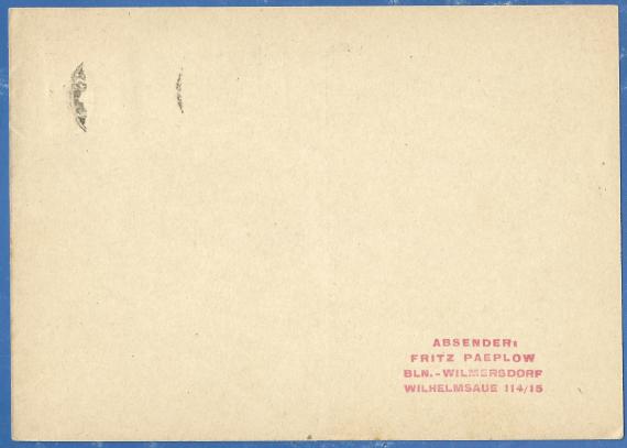 Postkarte - Dr. Hugo Eckstein Postkarte an Herrn Dr. Hugo Eckstein, Berlin - Dahlem, Altensteinstraße 19 - versandt am 20. Mai 1934 - Kartenrückseite