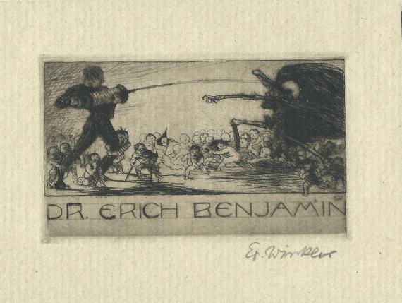 Ex Libris - Dr. Erich Benjamin - aus der Zeit um 1925 - 1930 geschätzt