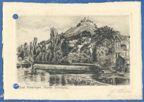 View card Bad Kissingen - Ruin Trimburg, sent on August 21, 1928 by Max Kaplan from the spa in Bad Kissingen to his daughter Liselotte