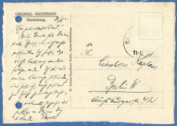 View card Bad Kissingen - Ruin Trimburg, sent on August 21, 1928 by Paul Kaplan from the spa to his daughter Liselotte - back of card