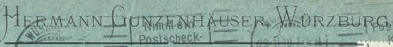 Briefumschlag von Hermann Gunzenhäuser in Würzburg, - versandt an E.,A. & N. Rosenfelder in München am 29. November 1919 - Ausschnittvergrößerung Absender