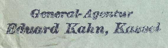 Envelope - sent by the " General-Agentur Eduard Kahn " in Kassel on 21.December 1934 - detail enlargement addresses - business stamp