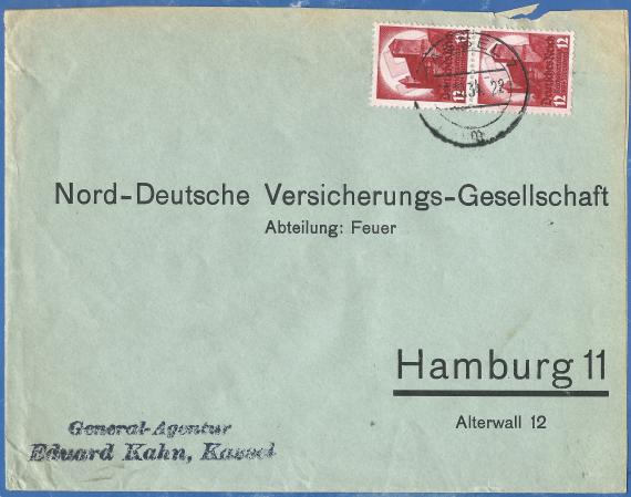 Briefumschlag - versandt von der " General-Agentur Eduard Kahn " in Kassel am 21.Dezember 1934 