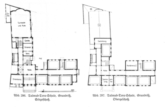 Two floor plan drawings of the Talmud Torah School, the first floor and the upper floor.