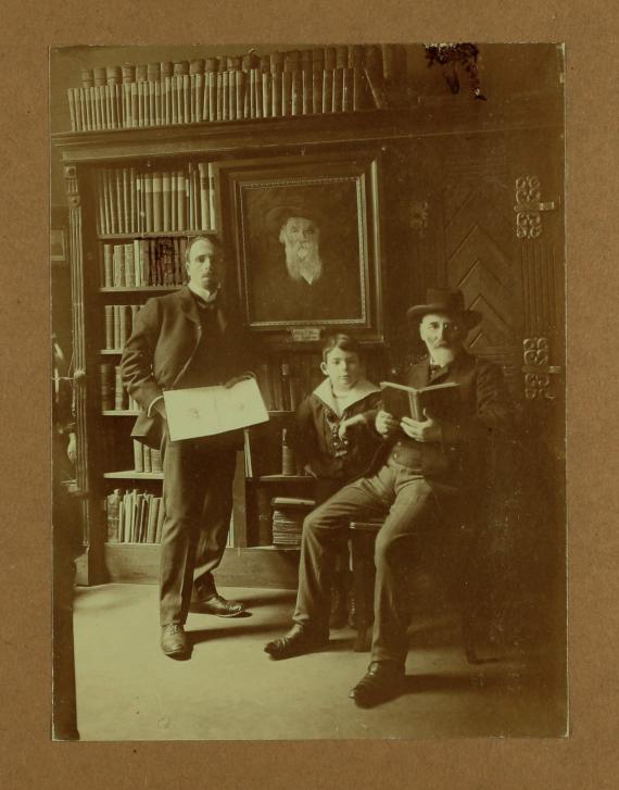 Max, Ulrich and Hans Mai in front of a portrait painting by Emanuel Mai