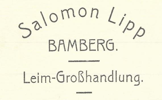 Business letter of " Leim-Großhandlung Salomon Lipp " of Bamberg, Luisenstraße 7, - written on August 11, 1928 - detail enlargement company name