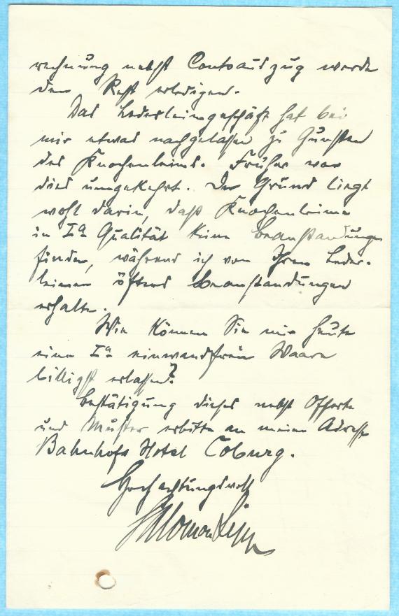 Geschäftsschreiben der " Leim-Großhandlung Salomon Lipp " von Bamberg, Luisenstraße 7, - geschrieben am 11. August 1928 - Schreiben-Rückseite