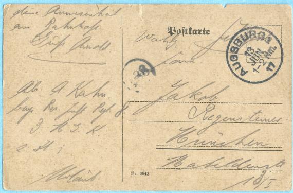 Feldpostkarte - Jakob Regensteiner Field postcard to Jakob Regensteiner family in Munich, Mathildenstraße 13, - mailed June 13, 1917