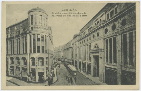 Historical photo of the new Tietz building, right, and the Palatium, left.