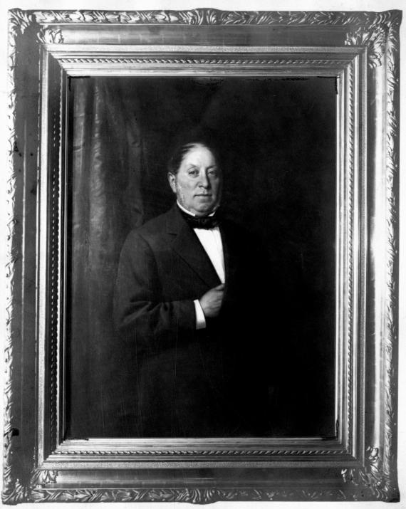 Black and white photograph of the portrait of Abraham von Oppenheim.