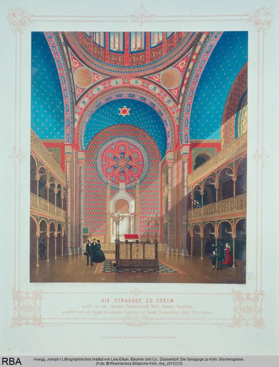 Watercolor of the interior of the synagogue Glockengasse.