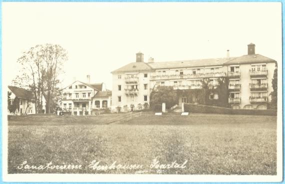 Old photo map with a view of the " Sanatorium Ebenhausen - Isartal " - from the time around ca. 1915 - 1925