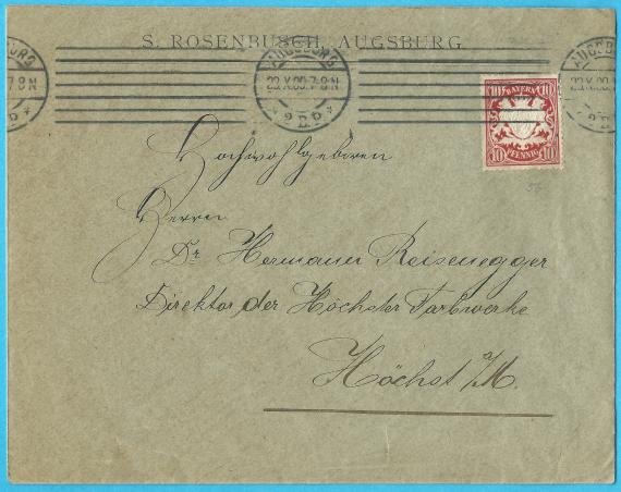 Envelope " S. Rosenbusch, Augsburg " - mailed on October 23, 1900