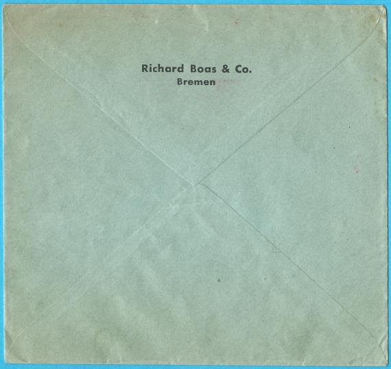 Envelope of " Fa. Richard Boas & Co - Internationale Transporte " in Bremen, - mailed on April 5, 1934 - back of envelope