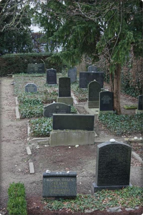 Some graves with stones.