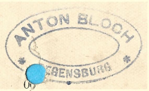 Postcard of business nature of " Short, white and woolen goods store Anton Bloch " in Regensburg - sent on April 12, 1900 to Belgium - detail enlargement company postmark