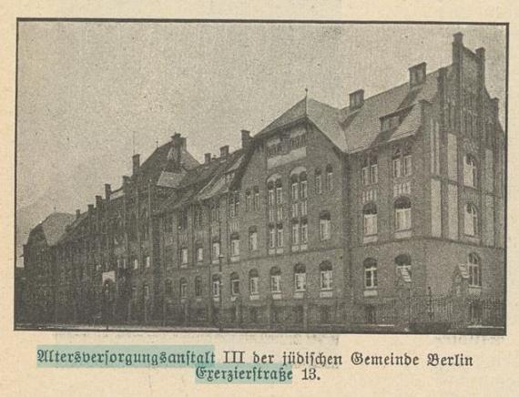 historisches Foto der um 1902 eröffneten "Altersversorgungsanstalt der Jüdischen Gemeinde"