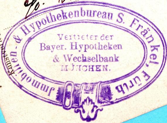 Historische Ansichtskarte aus Fürth - versandt von Sigmund Fränkel nach Chicago am 31. Mai 1900 - Ausschnittvergrößerung Firmenstempel